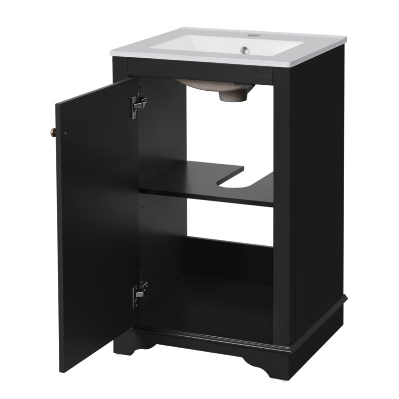 Meuble-lavabo de 20 po avec lavabo en céramique, ensemble de meuble-lavabo simple autoportant avec porte à fermeture douce, tablette réglable, style moderne