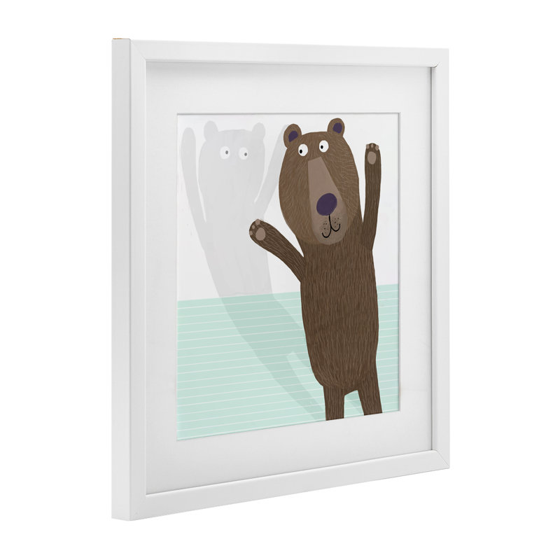 «Whimsical Bear Shadow», reproduction sous verre encadrée, design par Carla Daly, H 13 po x l 13 po, Cadre blanc côtier