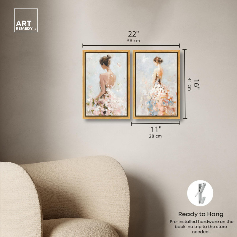 "Dreamscape Glam Art", ensemble de 2 impressions sur toile par , H 16 po x l 11 po, Doré