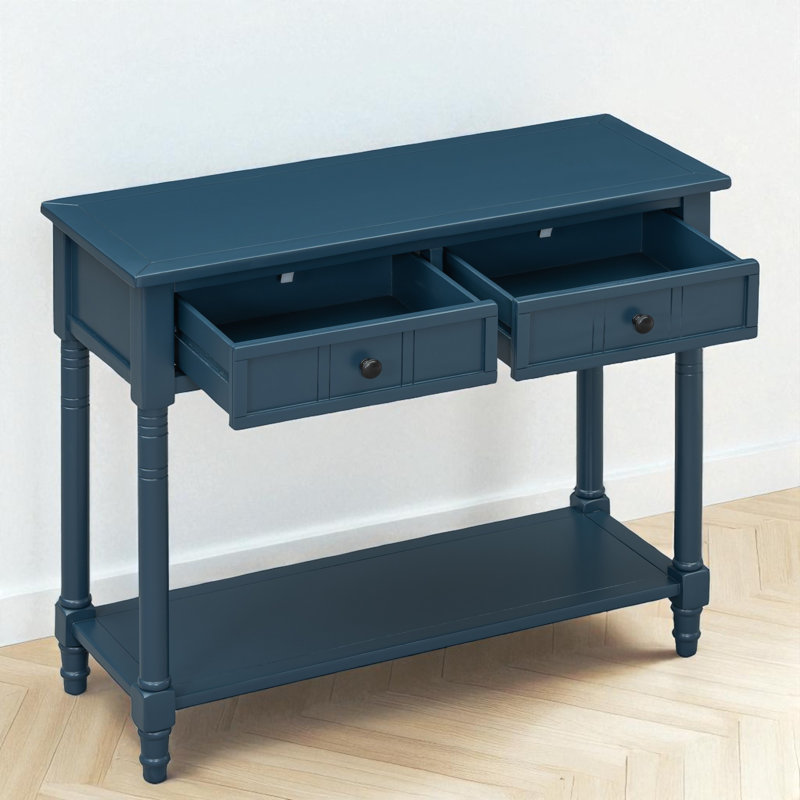 Console de 35,34 po avec deux tiroirs de rangement et une tablette inférieure, structure en bois massif, style moderne élégant, entrée, salon, chambre à coucher