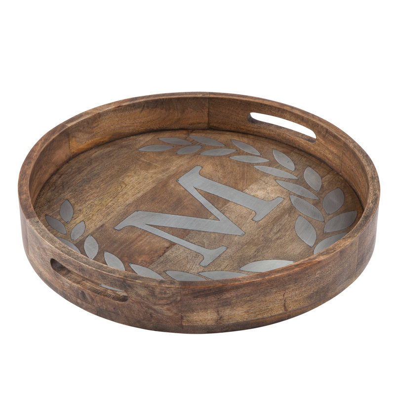 Heritage Collection Mango Wood Round Tray With Letter "M", M