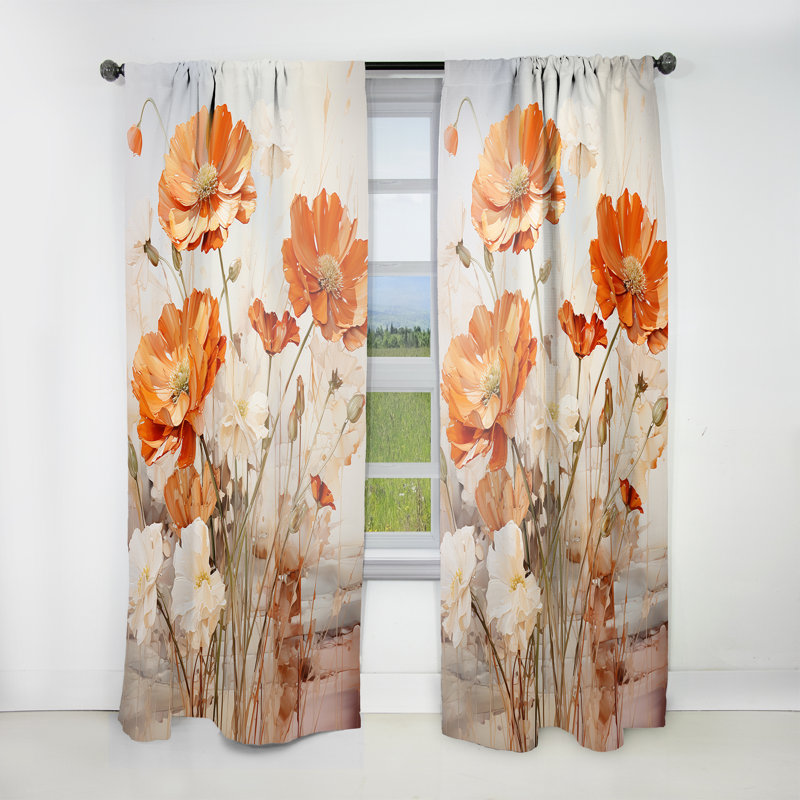 Fiery Blooms I orange et beige Chloe - rideau en velours traditionnel - obscurcissant - 1 panneau, L 52 po x L 90 po