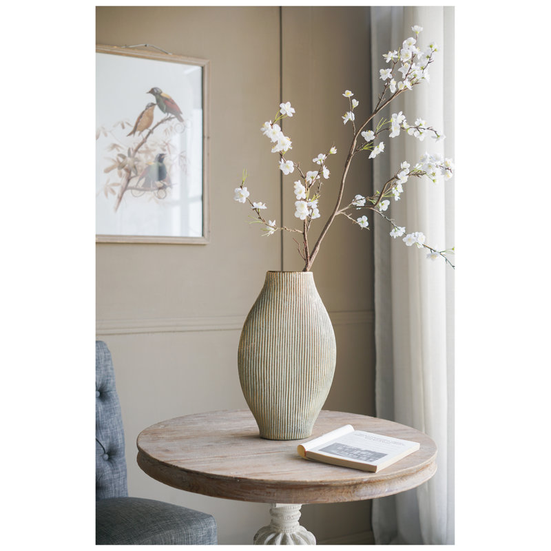 17.5" Gold Ceramic Accent Vase with Vertical Ribbed Texture