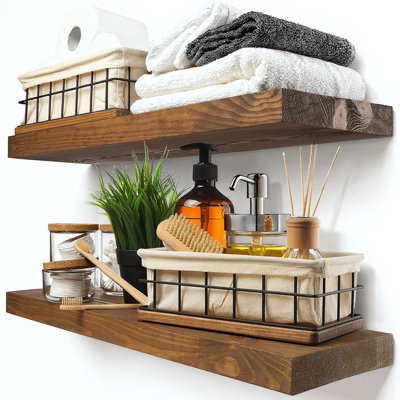 Solid Wood Floating Shelves, Wooden Shelves for Wall Storage