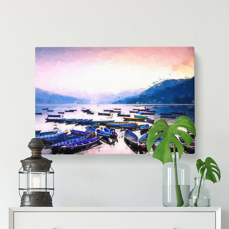 Boats on Phewa Tal Lake in Nepal - Wrapped Canvas, 61 cm H x 40.6 cm W