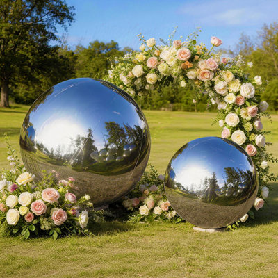 19.7" + 31.5" Inflatable Mirror Disco Balls, Large Reusable Hanging Balloon for Wedding, Party & Event Decor – Set of 2 (Silver, Pump Included)