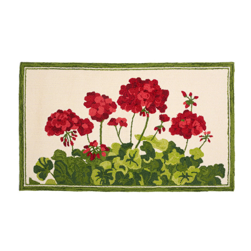Geranium Red Floral Hand-Hooked Doormat 24"x42"