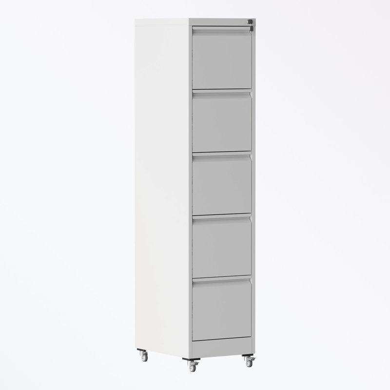 metal frame File Cabinet with 5 Drawers and wheels, White