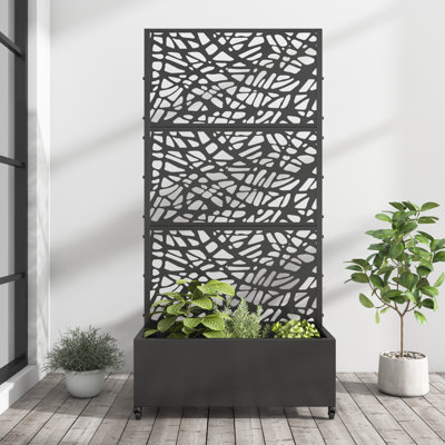 Metal Planter Box with Trellis with Wheels