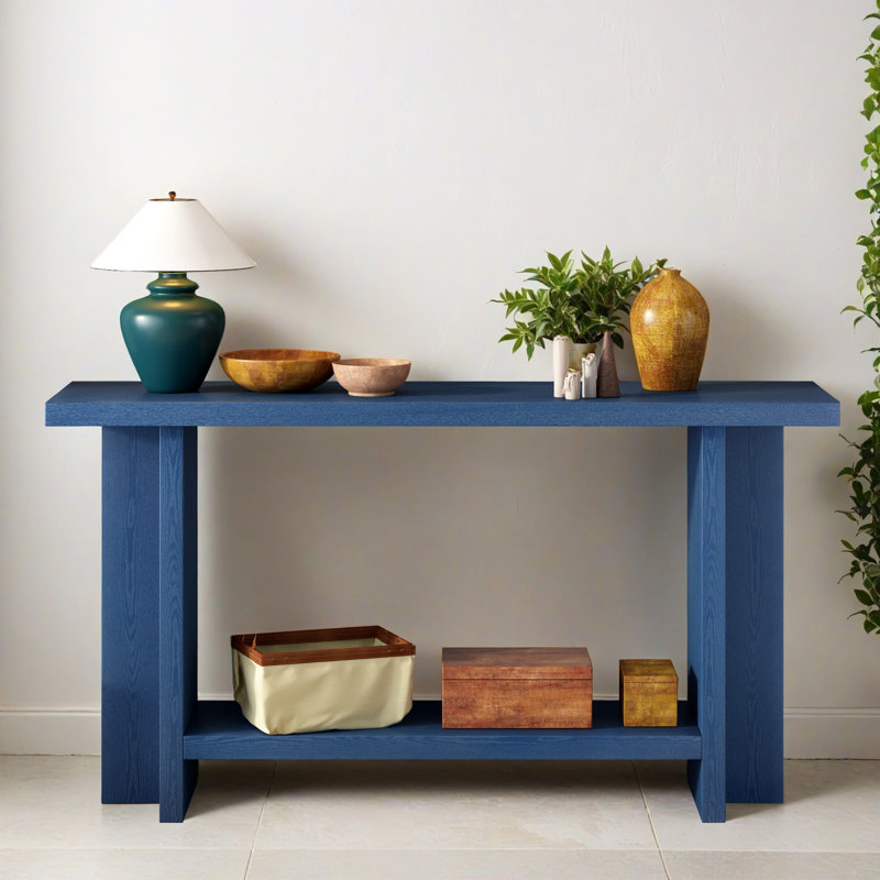 Console de 60,02 po, table de vestibule minimaliste avec pieds en forme de T, table de canapé avec tablette inférieure pour le salon, couloir