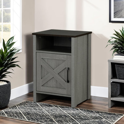 Table d'appoint rustique 1pc avec poignée en métal bicolore brun et gris sur tiroir, P 14 po x l 16 po, pour finition principale, poignée de tiroir, largeur 16, profondeur 14, hauteur 23 po