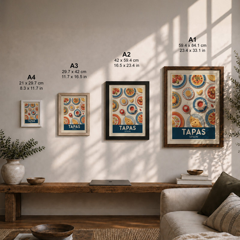 Tapas Spain Retro - Framed Print, A1 - 84.1 x 59.4 cm, White