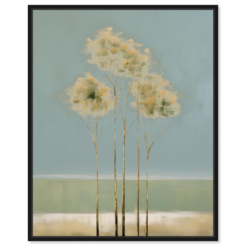 «Sage Green Tree», toile minimaliste par Art Remedy, Cadre flottant noir, H 21 po x l 17 po