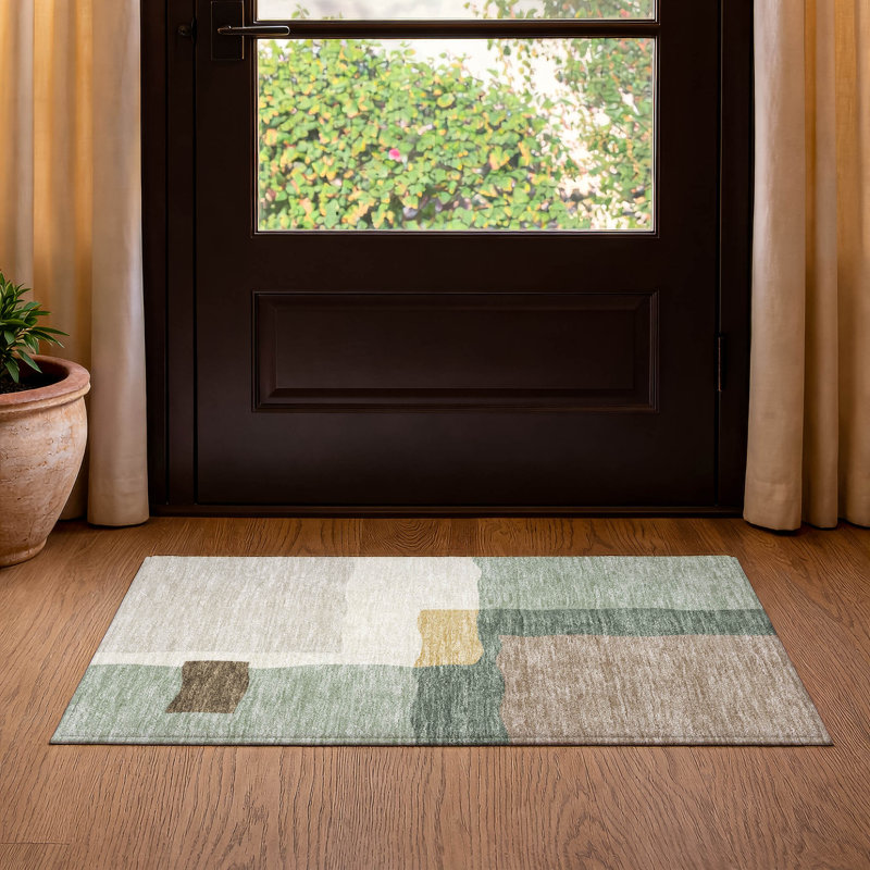 Premium Machine Washable Mayfield AMF2400 Geometric Rug, 1'8" x 2'6", Basil