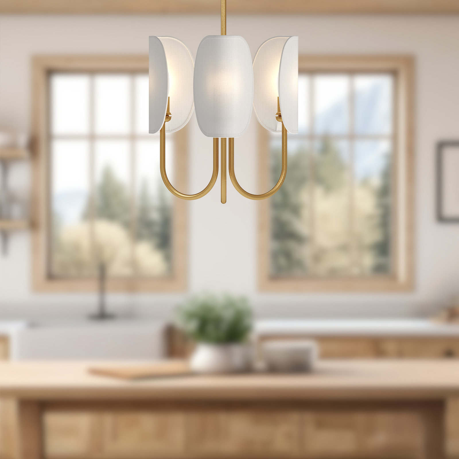 Calline 3 - Light Metal Chandelier, Aged Gold/White