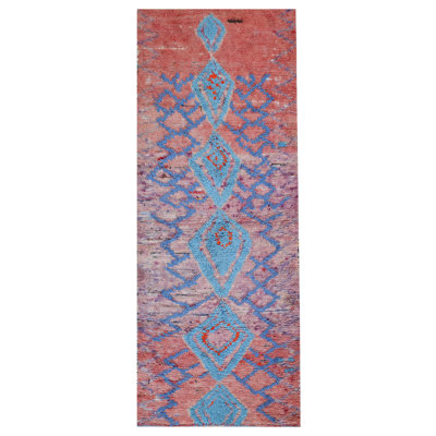 Antique Moroccan - Boucherouitte Hallway Runner Wool Coral Rug