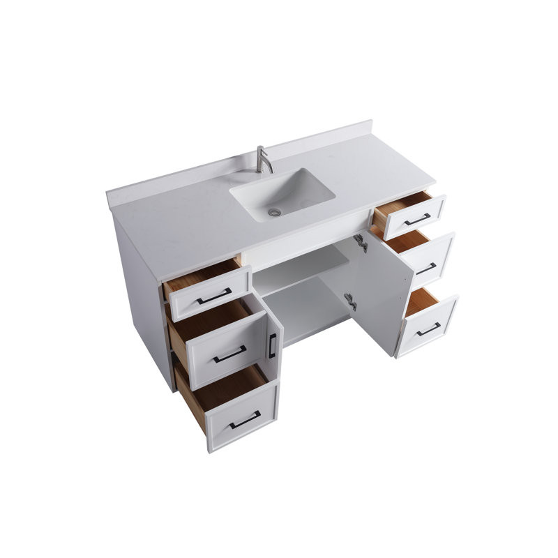 60" White Plywood Single Sink Freestanding Vanity with Cultured Marble Top