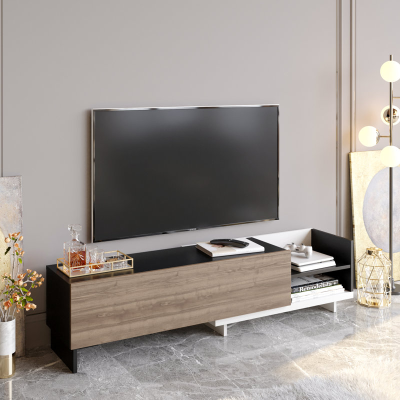 Meuble télé pour téléviseur de 65 po ou moins Arawyn, Noir / blanc / noyer