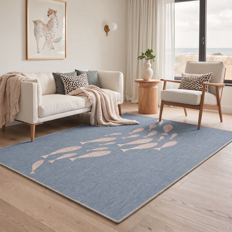 Tapis floral bleu / rose lavable à la machine avec envers antidérapant, Rectangle 6 pi x 9 pi