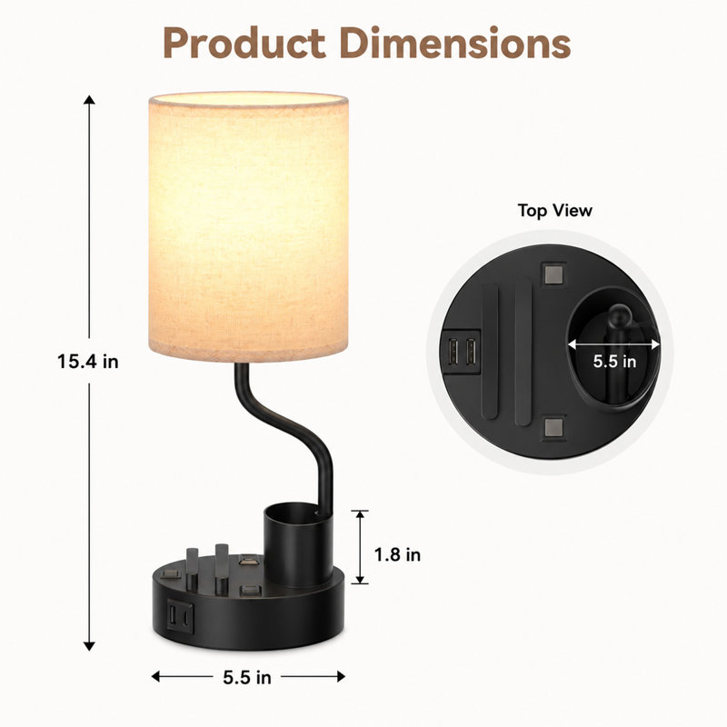Ensemble de 2 lampes de chevet avec ports USB et support pour téléphone