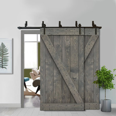 84'' Solid Wood Paneled Painted without Installation Hardware Kit Barn Door