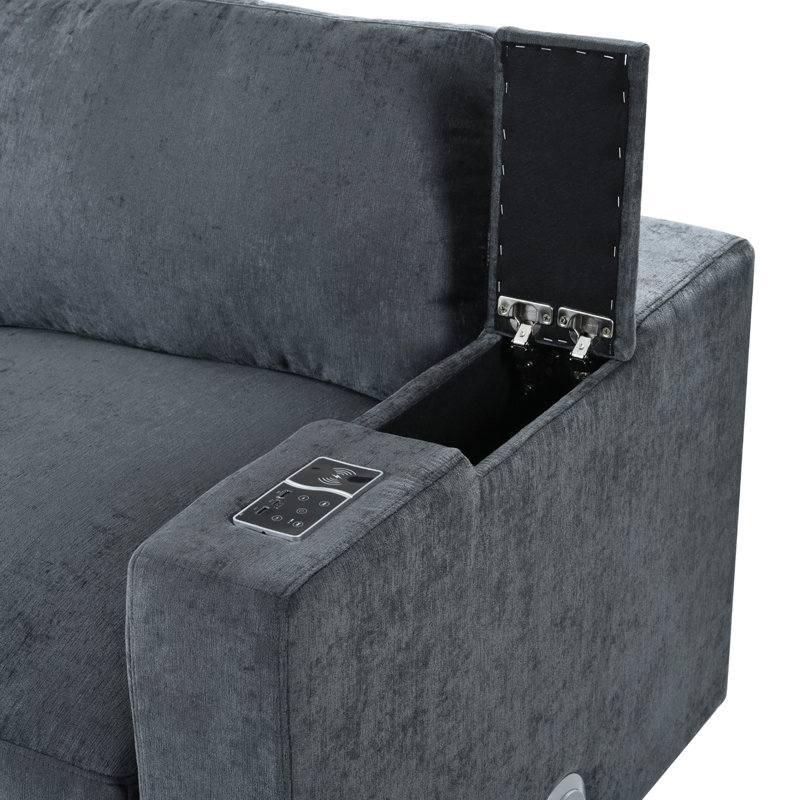 133.5 Inch Upholstered Modular Sofa With Storage, USB Charging, Wireless Charging, And Built-In Bluetooth Speaker For Living Rooms And Apartments