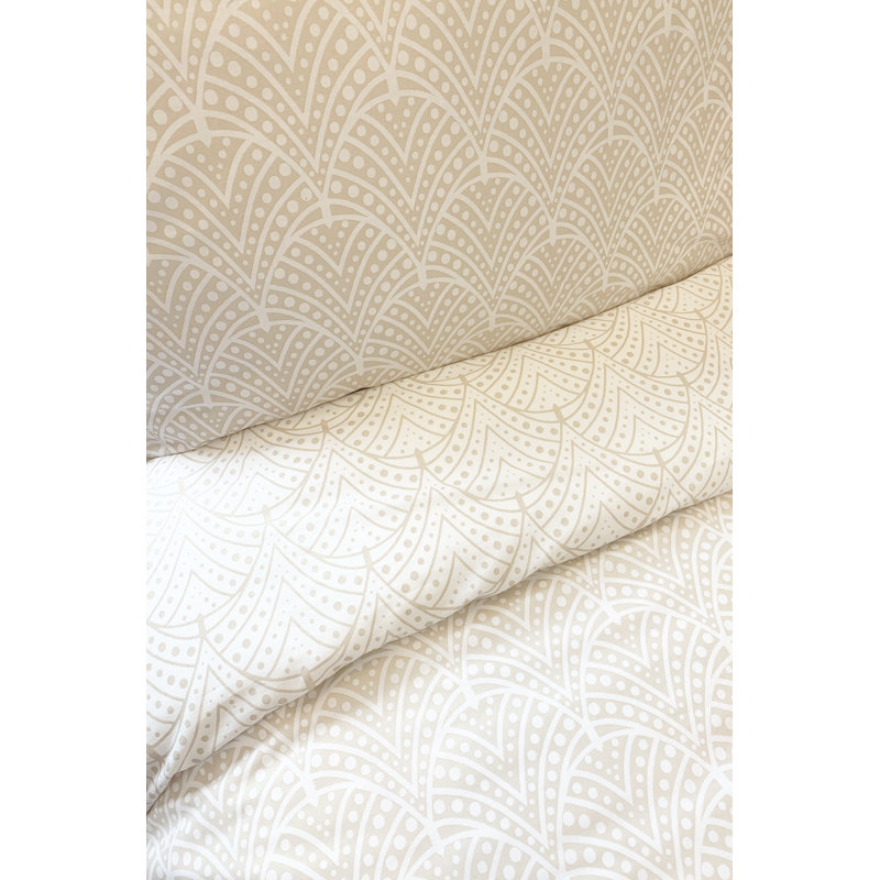 Beige Reversible Duvet Cover Set with Pillowcases - Neutral Tone - Bedding, Super King Duvet Cover + 2 Pillowcases