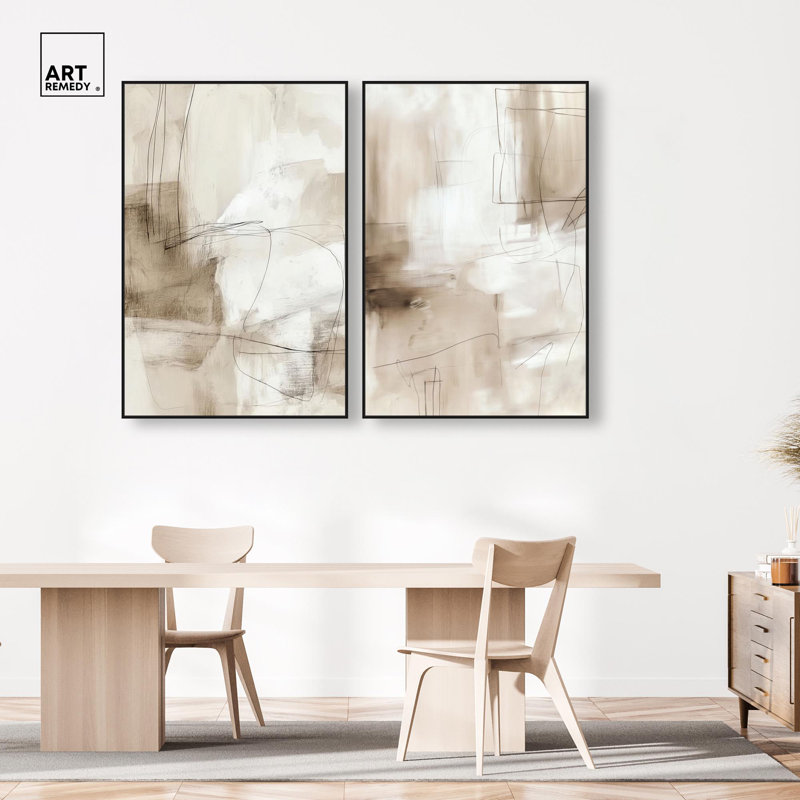 Creamy Layers Collection Canvas Print Gold Boho Wall Decor Set by Art Remedy, Black Frame, 10 x 15, H 55 po x l 37 po