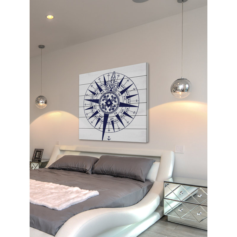 « blue compass », reproduction d’art sur bois blanc, H 24 po x l 24 po x P 1,5 po