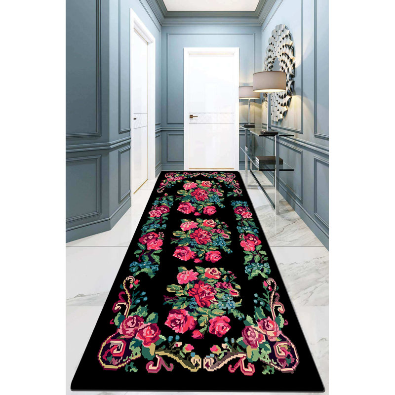 Non-Slip Hall Carpet (3.3 x 9.8 ft), 100% Polyester, 10 mm Pile Height, Antibacterial, Machine Washable | Durable Dot Base, 2.1 lbs/sq yd | Perfect for High-Traffic Areas, Easy Care & Stylish Design