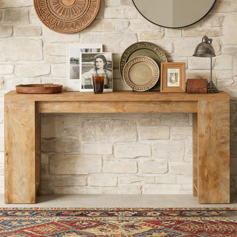 Farmhouse Wood Sofa Table Entryway Table, Brown