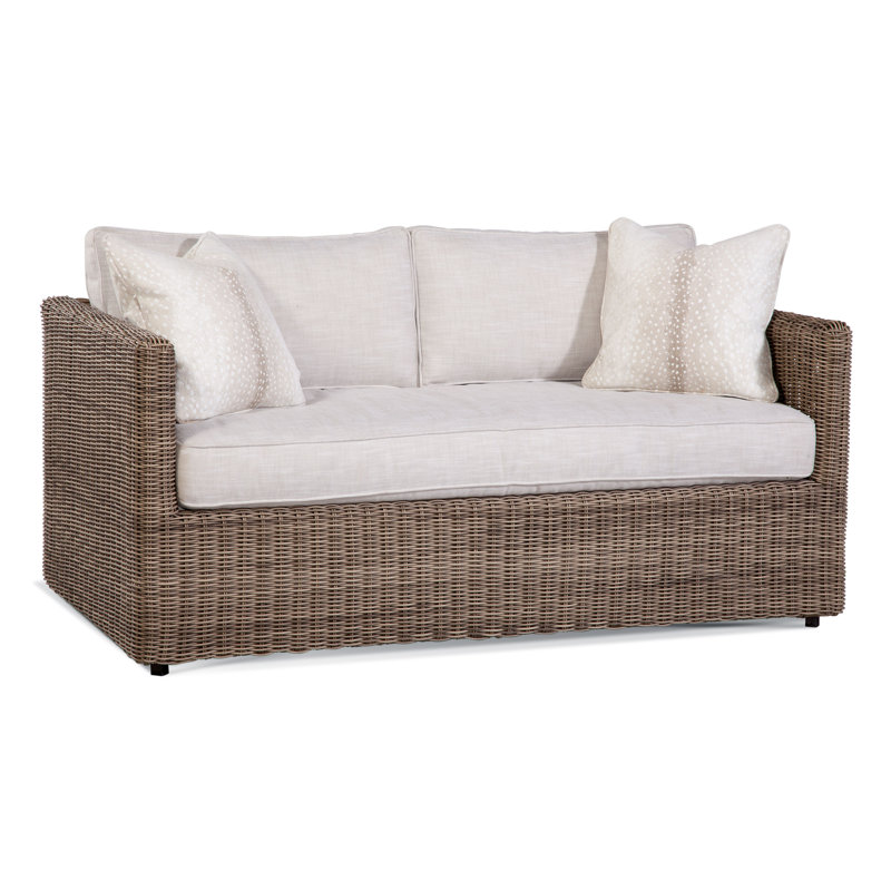 Paradise Bay 66'' Wide Wicker Loveseat with Cushions, Denim Blue Sunbrella; 6345-63