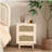 Rattan Nightstand, Wood End Table, Side Table with 2 Faux Rattan-Decorated Drawers, Bedside Table,Wood Accent Table with Storage for Livingroom, Bedroom,Burly wood