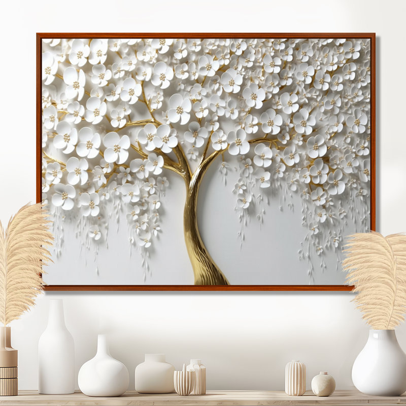 «White Orchid Tree Garden Of Branches III», reproduction d'art sur toile florale (sans texture), H 24 po x l 32 po, Brun