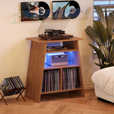 Record Player Stand With Led Light, Wood Turntable Stand, Brown