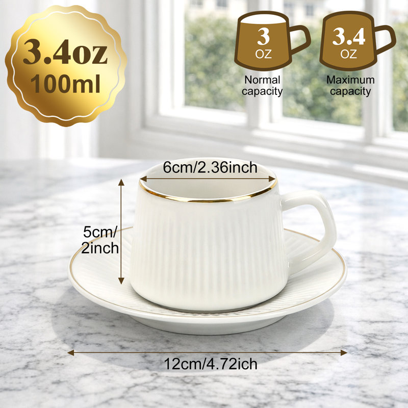 Tasse à café en céramique nervurée verticale 3,4 oz