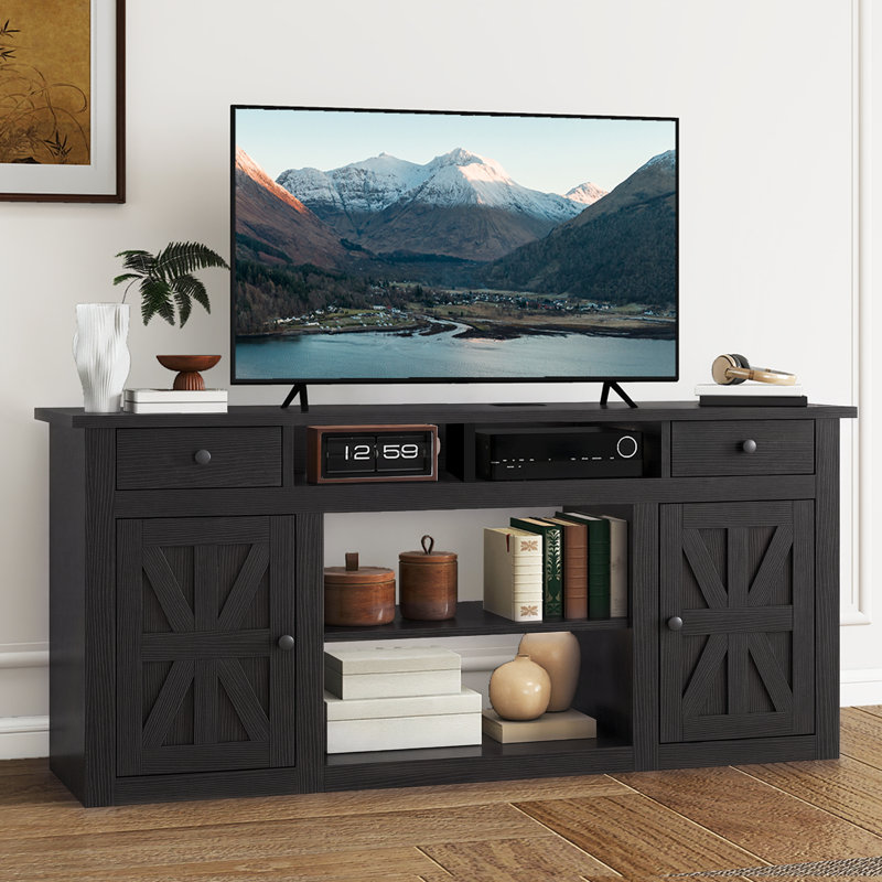 Meuble télé avec 2 tiroirs et station de charge Kavita , Noir, H 30 po x l 59 po x P 15,5 po