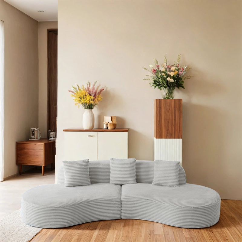 Canapé modulaire incurvé moderne en velours côtelé avec coussins Modern, Gris