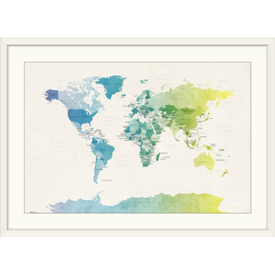 Aquarelle, carte politique du monde par Michael Tompsett - reproduction