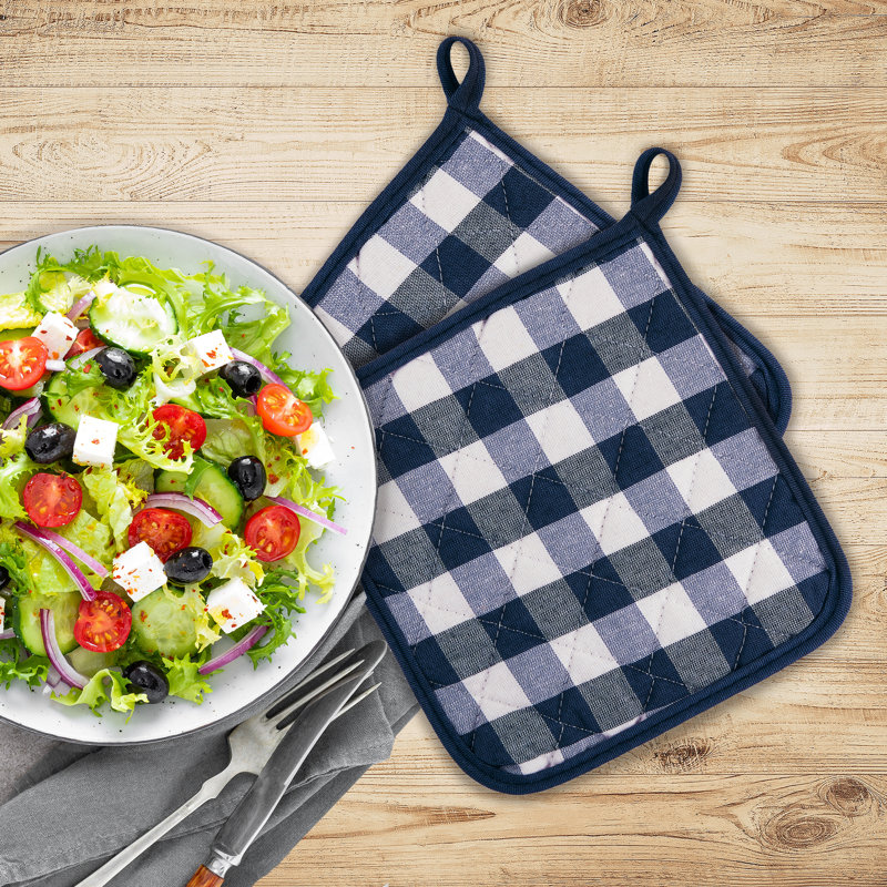 Achim Importing Co Checkered Cotton Potholder Set, Navy
