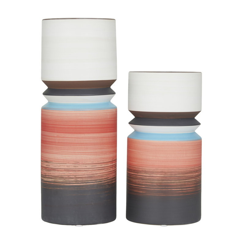 Ensemble de 2 vases de table en grès Arela noir / bleu / rose Ordingen