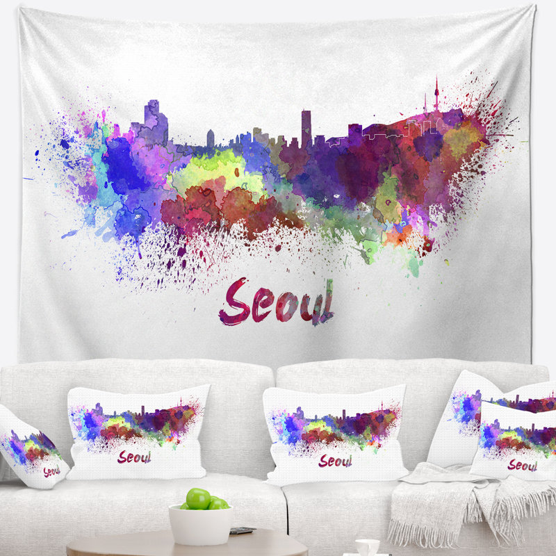 Tapisserie de skyline de séoul Cityscape, H 50 po x l 60 po