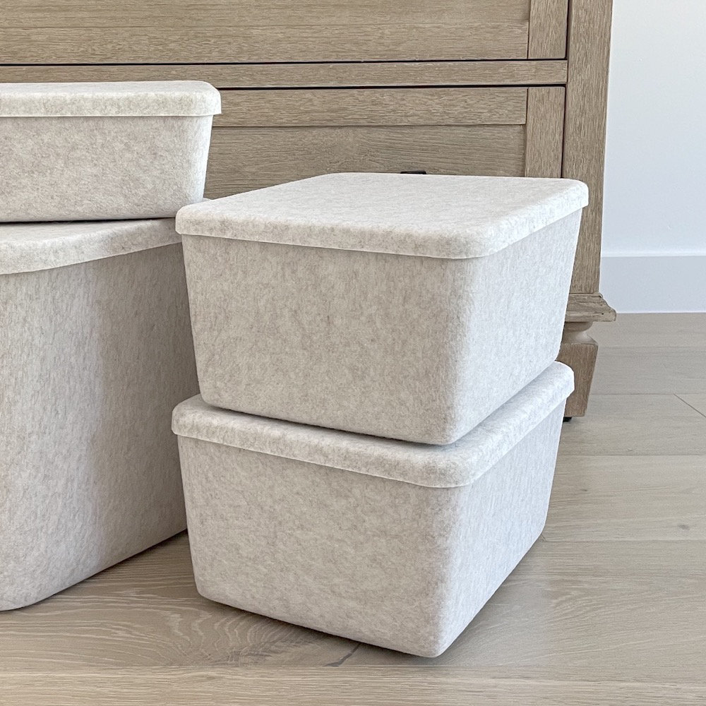 Sculpted Felt Storage Bin - Wide with Lid, Beige