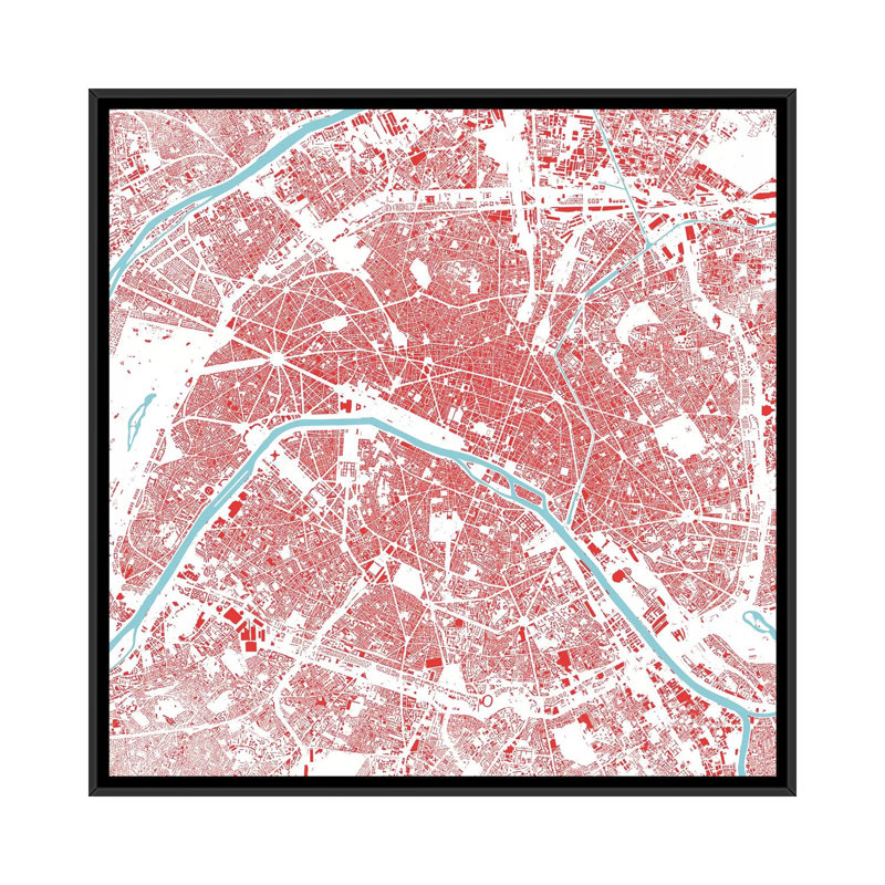 « paris », impression sur toile tendue encadrée de couleur rouge, H 18 po x l 18 po x P 1,5 po, Toile avec cadre noir