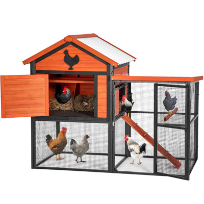 Poulailler en bois et en fer durable avec piste et toit imperméable, convient pour 5 à 7 poulets, nichoir intégré