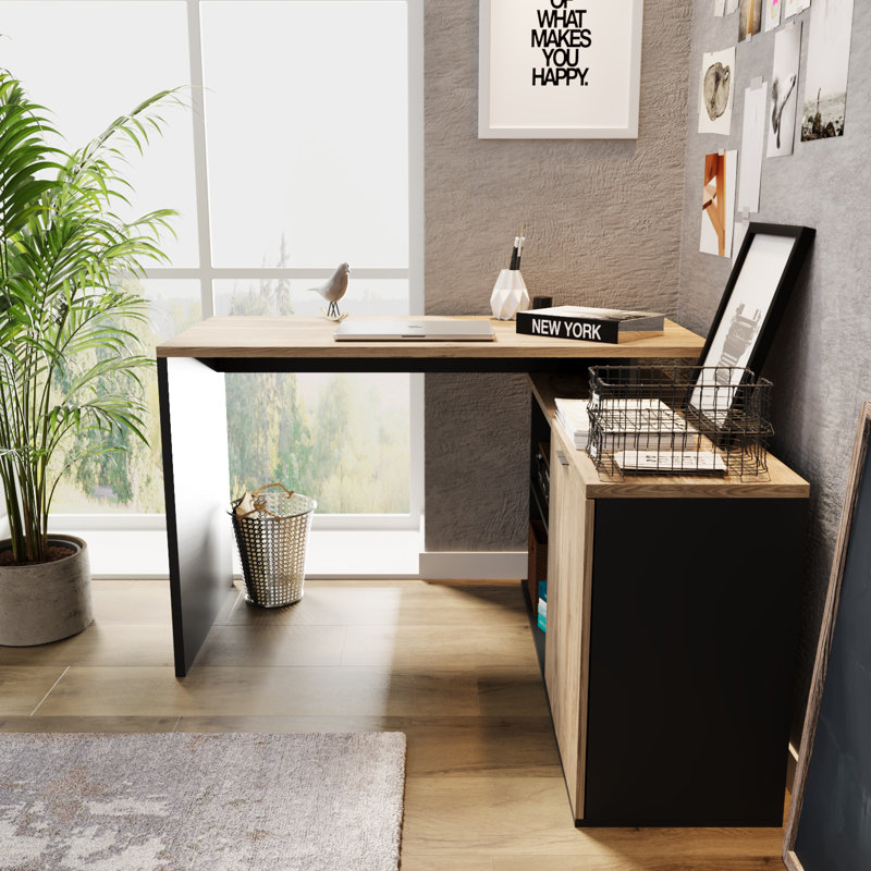 Papagni L-Shaped Executive Desk, Brown/Anthacite