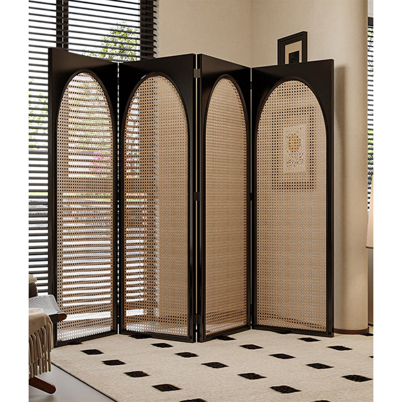 Paravent pliable multi-panneaux en rotin, H 74,8 po x l 19,69 po x P 1,38 po