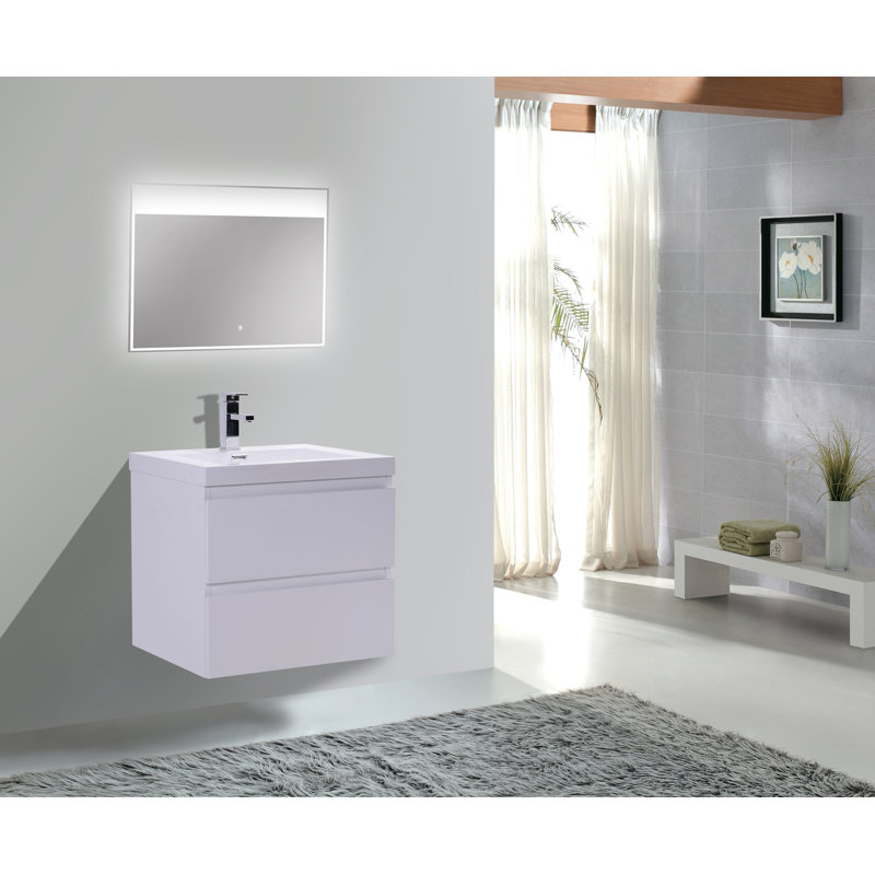 Hridhaan 23.5'' Single Bathroom Vanity with Plastic Top, High Gloss White