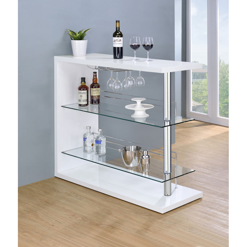 Unité de bar rectangulaire à 2 tablettes Kwesi - Bar seulement inclus, Blanc
