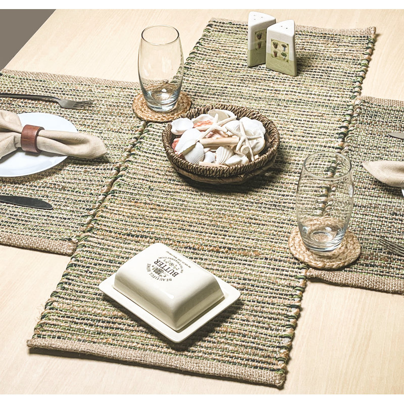 Chemin de table Pingham, 36 po x 13 po, Naturel / Vert